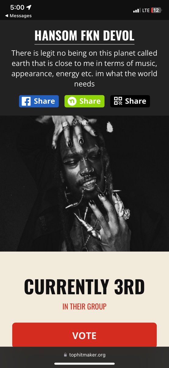 HansomFKNdevol's tweet photo. Y’all keep voting i hut 3rd place i appreciate the support 4 real!!! https://t.co/SADYTvPTc5