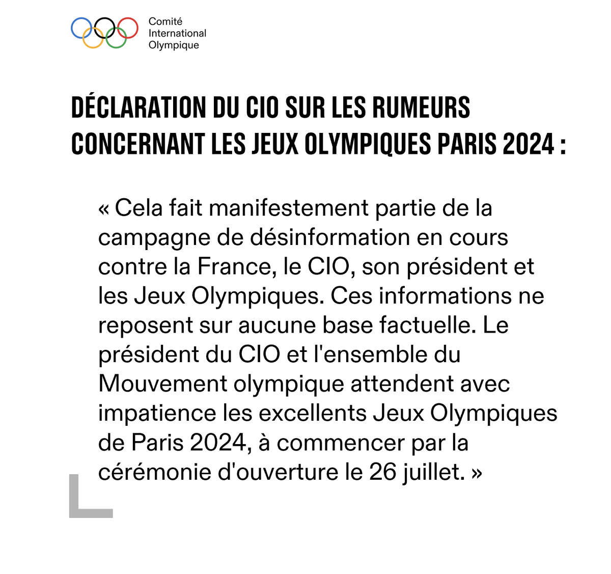 DESCHAMPS73's tweet photo. @zoesagan @cab2626 Déclaration du CIO sur les rumeurs concernant les Jeux Olympiques Paris 2024 : https://t.co/ja2wp3A3HU