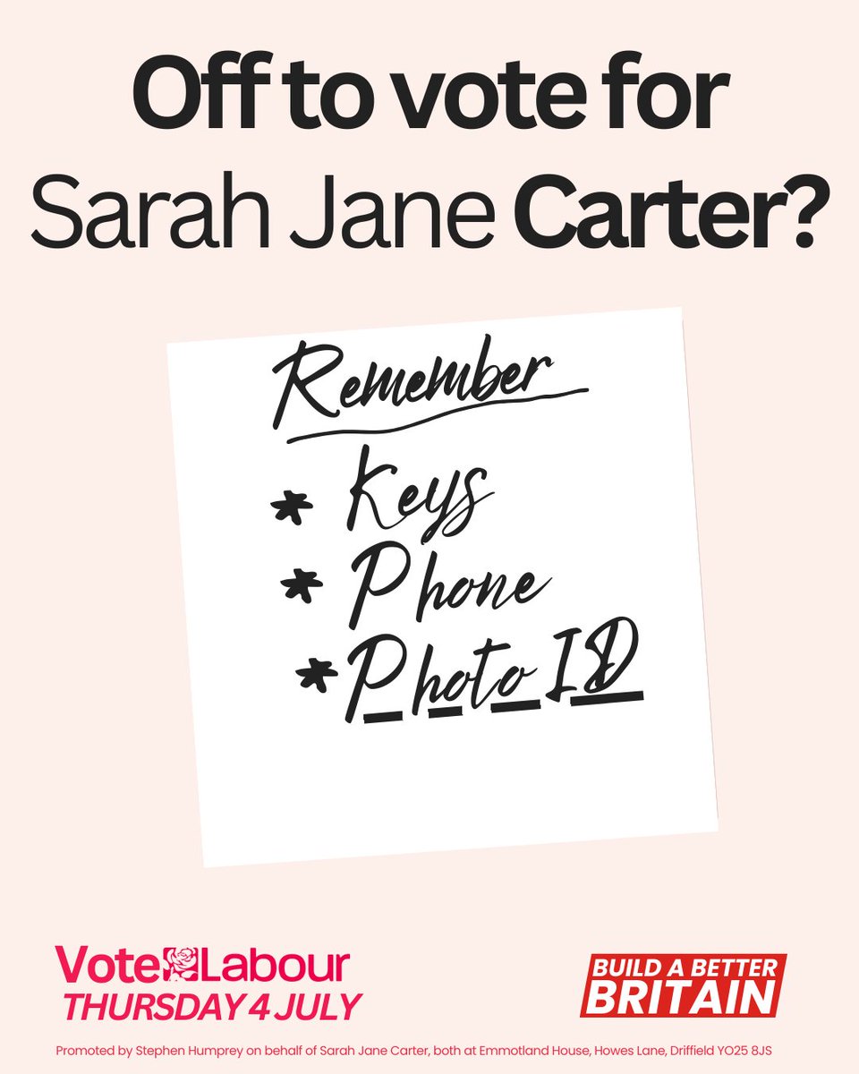 SarahCa06894481's tweet photo. A few hours to go...every vote matters in Bridlington and the Wolds. Vote for change, vote Labour 🌹 https://t.co/2Zmw8XItmv