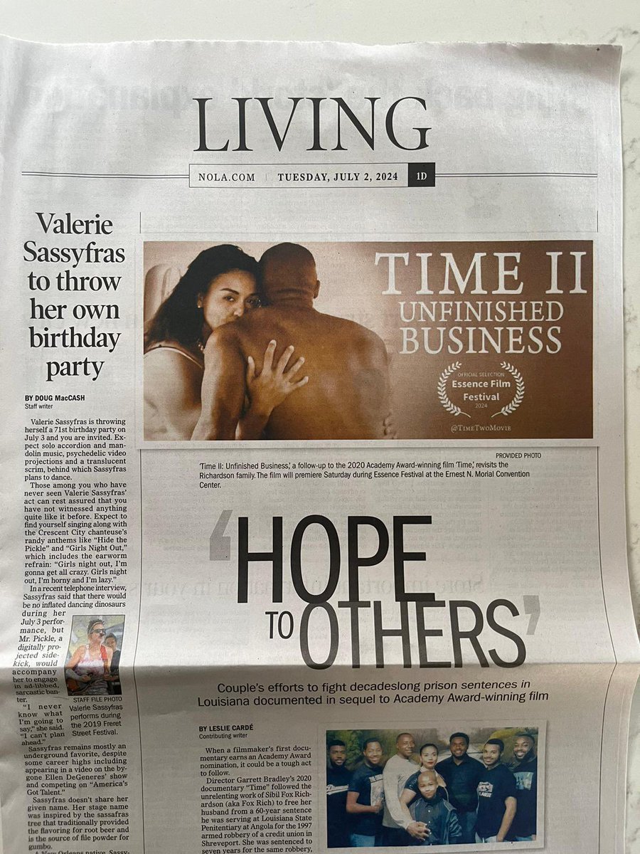 pdmnola's tweet image. Time II: Unfinished Business, a follow-up to the 2020 Academy Award-winning film Time, revisits the Richardson family.

The film will premiere Saturday, July 6 @ 10:00 AM during @essencefilmfestival at the Ernest N. Morial Convention Center.

#TimeTwoMovie #FoxandRob #TimeMovie