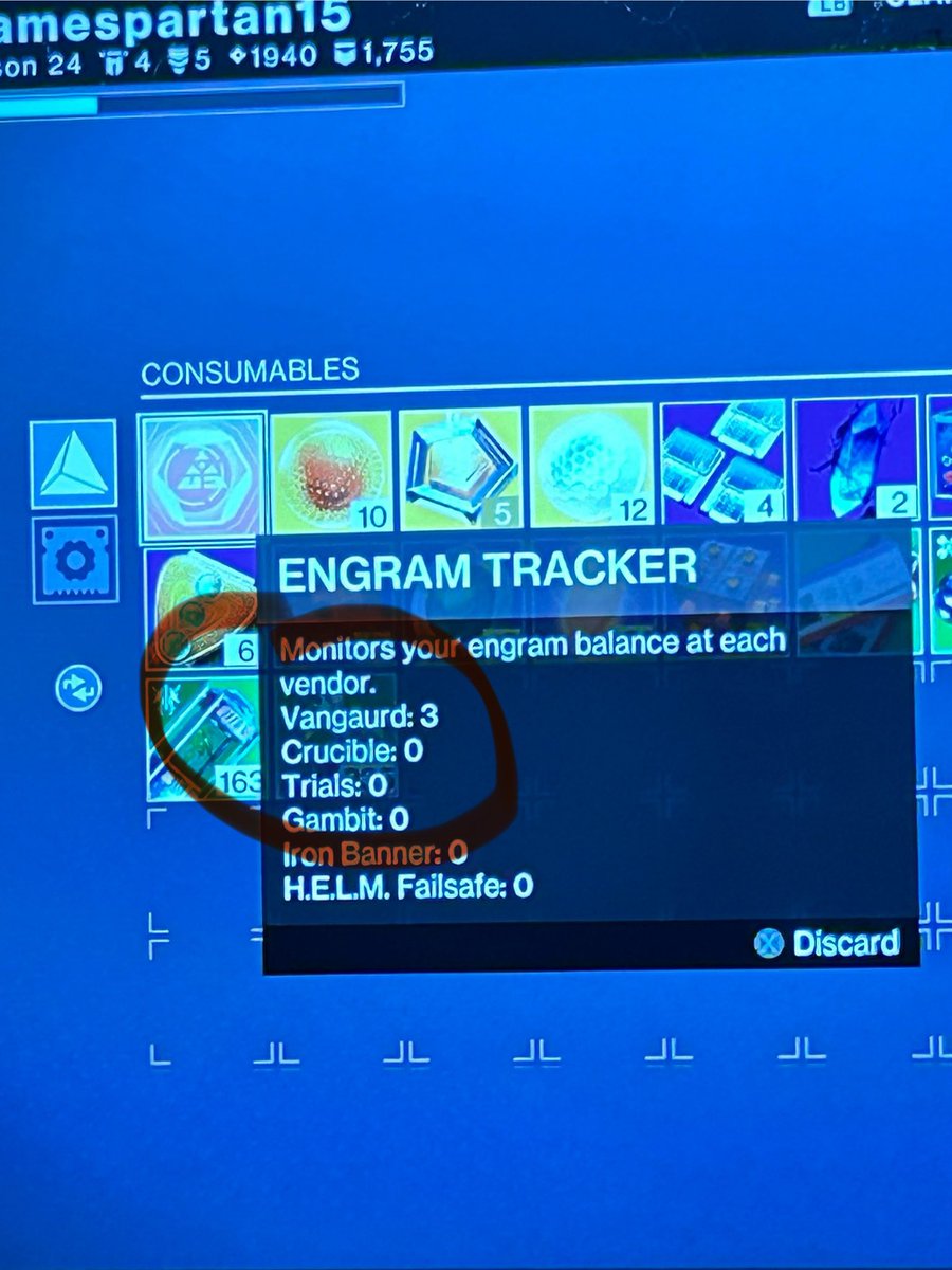 Flamespartan15's tweet photo. @Destiny2Team vanguard typo on the engram tracker :) https://t.co/0Vvnm18dfy