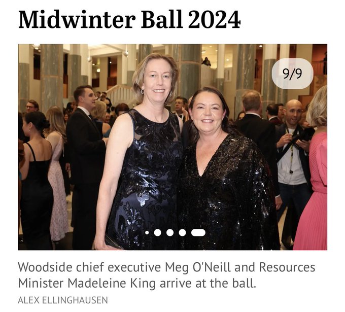 FetchStep's tweet photo. #Woodside CEO Meg O’Neill taking her personal assistant Labor resources Minister Madeleine King out for dinner .
More Proof Labor are owned by #woodside and #santos and must be voted out next election .
#OneTermLabor #CSG #climateAction #MidWinterBall https://t.co/RlsGfu3onk