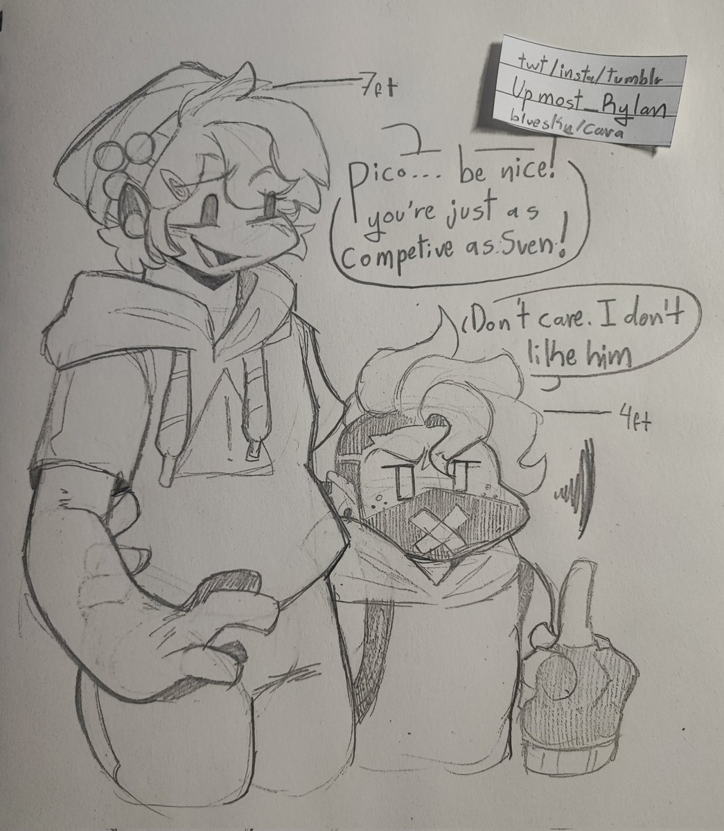 Upmost_Rylan's tweet image. //#fnf Fanart, traditional sketch , soft pico and Ben , canon height differences (tags #softmod #fridaynightfunkin #art #sketch )
.
Honestly missed opportunity for the canon heights- 
Still love the mod tho :3
