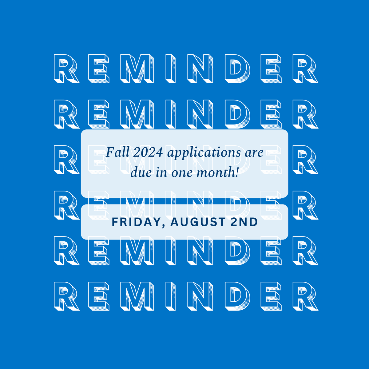 USD_MSLDT's tweet photo. Reminder! 📣 Applications for Fall 2024 are due in one month! Make sure you have everything ready to submit before the August 2nd deadline. If you have any questions about your application, connect with an advisor today https://t.co/uHj6cGwDnG https://t.co/R8zJo7SgY9