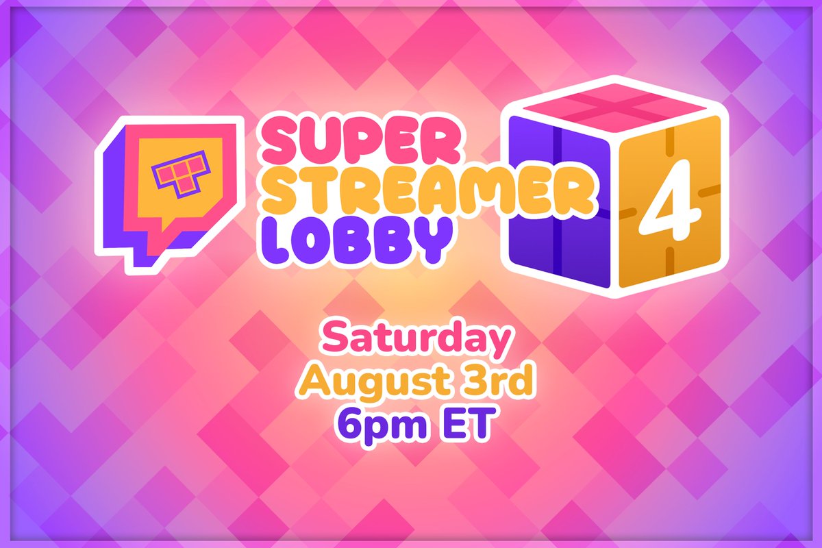 wyliecanttwitta's tweet image. Announcing Super Streamer Lobby 4!

With hundreds of streamers lined up, get ready for 15 more absurd custom TETRIO game modes &amp;gt;:D

See you all on Saturday August 3rd, 6pm ET!

New Discord Server: discord.gg/aqPSEJS3SR
Website: sparklapse.com/events/2024-08…