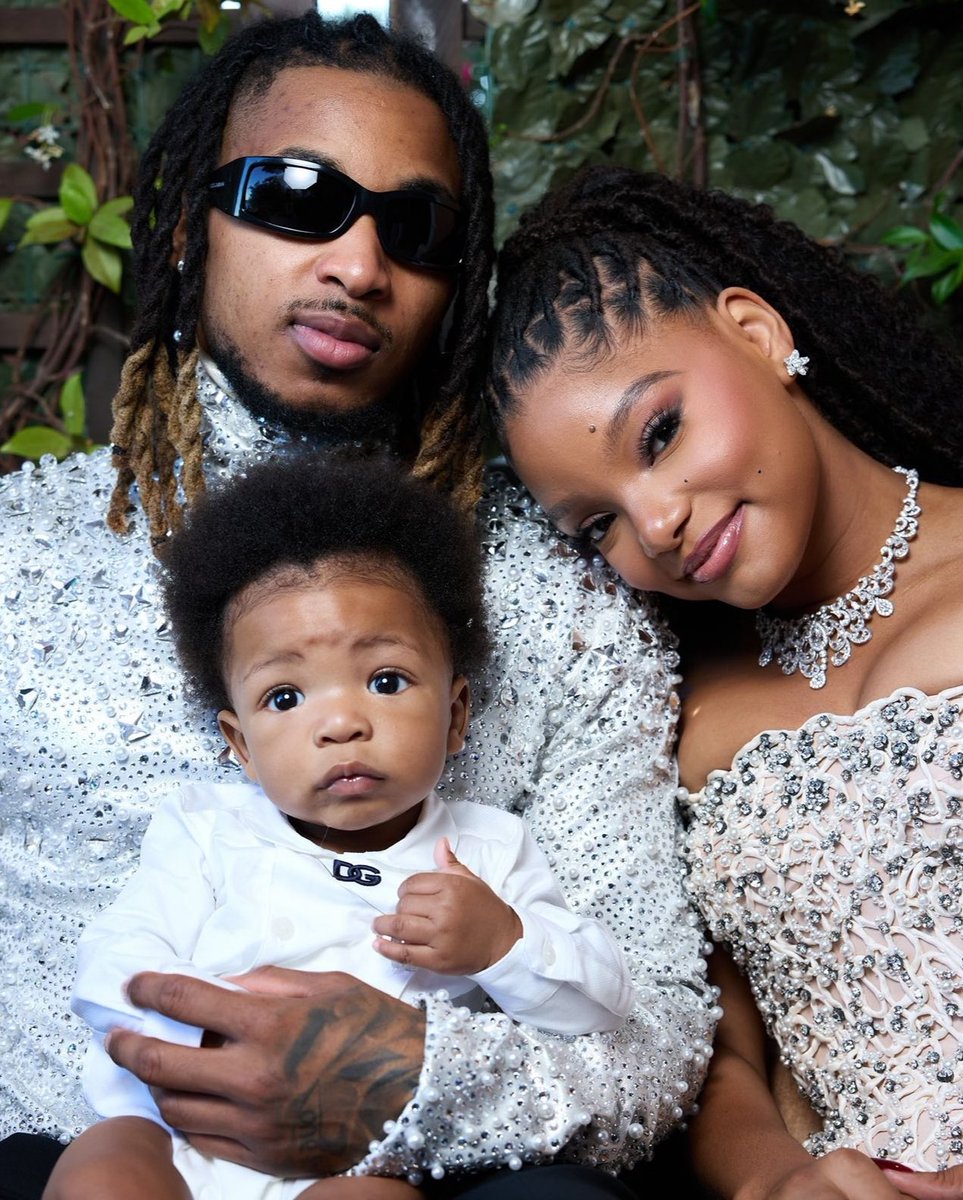 PopBase's tweet image. Halle Bailey and DDG share new family photo with their baby boy Halo.