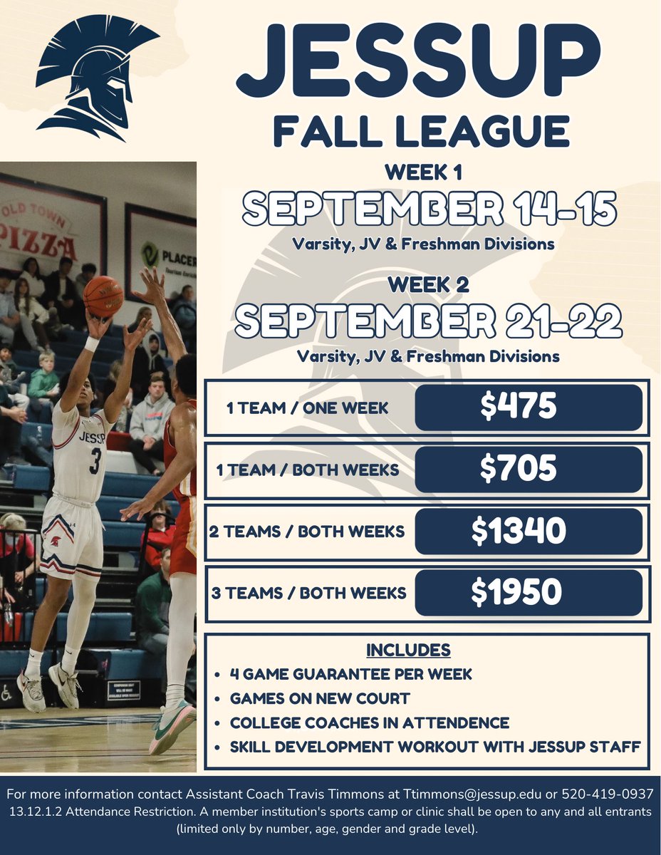 𝐅𝐀𝐋𝐋 𝐈𝐒 𝐉𝐔𝐒𝐓 𝐀𝐑𝐎𝐔𝐍𝐃 𝐓𝐇𝐄 𝐂𝐎𝐑𝐍𝐄𝐑…

Registration for our 2024 Jessup Basketball Fall League is now open. Contact Coach Travis Timmons to register your team or for more information.