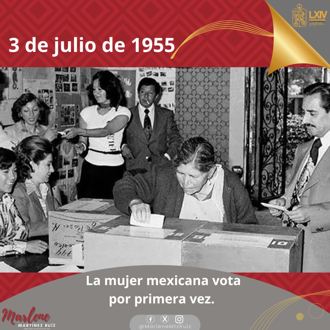 Celebramos los pasos que hemos dado por los derechos de las mujeres. Un 3 de julio, pero de 1955, la mujer mexicana emitió su voto por primera vez. Hoy, a 69 años de ese acontecimiento, una mujer será presidenta de nuestro país. No decaigamos en la lucha; las mujeres podemos.