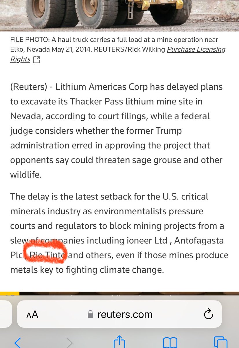 matrixlines's tweet photo. 🚨🚨🚨🚨🚨 EVO ROJTERSOV CLANAK RIO TINTO I NEVADA U SUDSKOM SPORU I ODLIZENO KOPANJE LITIJUMA ZBOG POTENCIONALNOG UGROZAVANJA ZIVOTNE SREDINE 🚨🚨🚨🚨🚨 https://t.co/7j7SDb2mOv