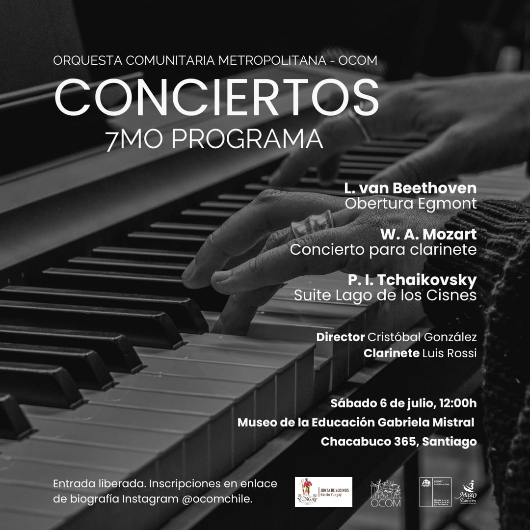 Todo Barrio Yungay invitado para este hermoso concierto de la Orquesta Comunitaria Metropolitana OCOM.

Nos vemos el sábado 6 de julio, a las 12hrs en Museo de la Educacion Gabriela Mistral (Chacabuco 365).

Junta de Vecinos Barrio Yungay
