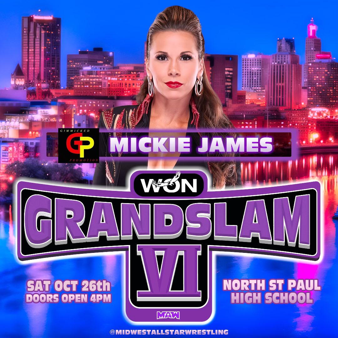 🚨Grand Slam Guest Announcement🚨

Mickie James is coming to FAN HQ present’s Women of Nations Grand Slam VI

Sponsored by Gimmicked Promotions 

A special thank you to Shakopee Mdewakanton Sioux Community for all their help! 

Saturday
Oct 26th
N.St Paul