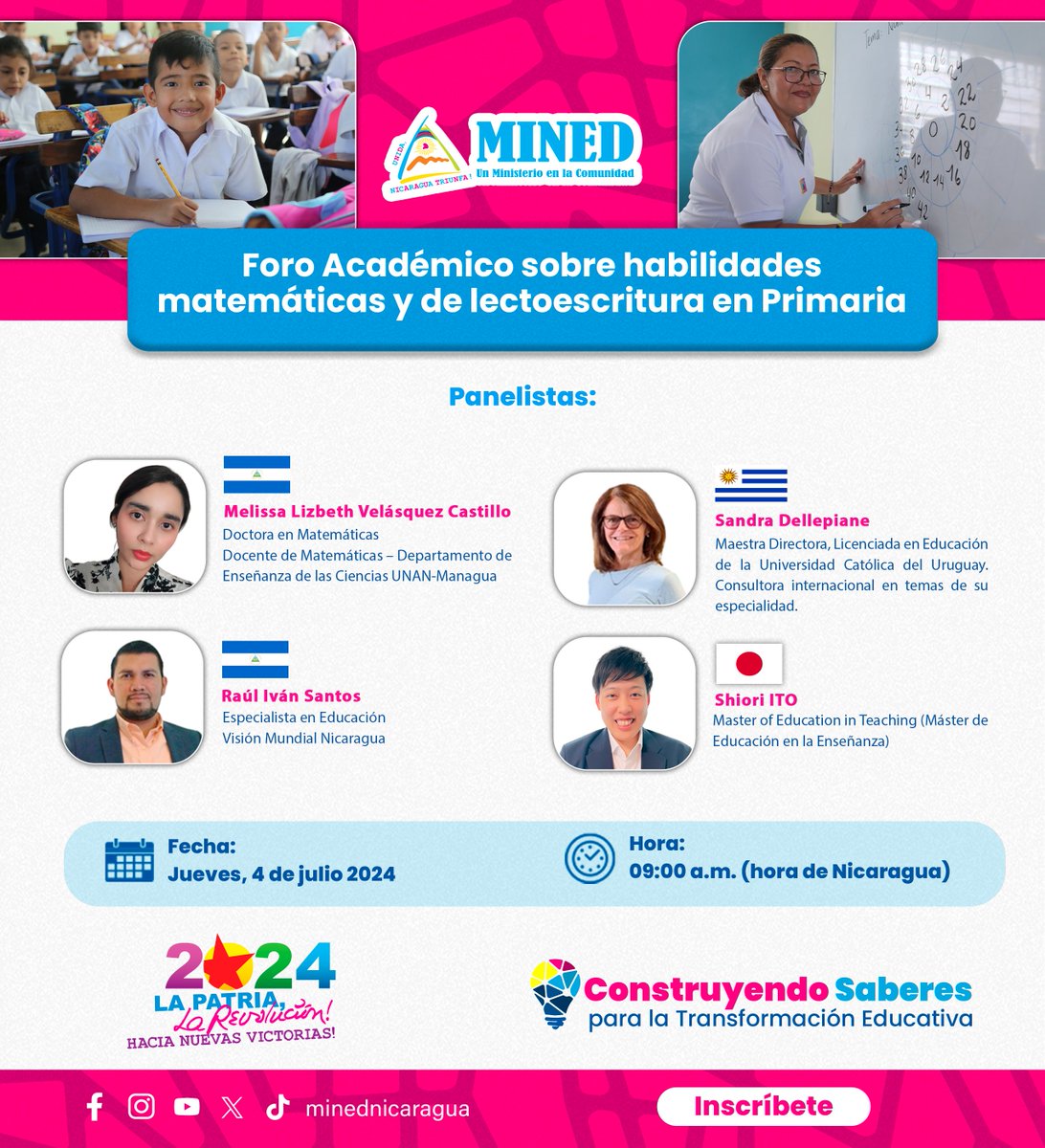 Foro Académico sobre habilidades matemáticas y de lectoescritura en Primaria.

📅 Jueves, 4 de julio 2024.
🕤 9:00 a.m.
🌐 Transmisión en vivo.