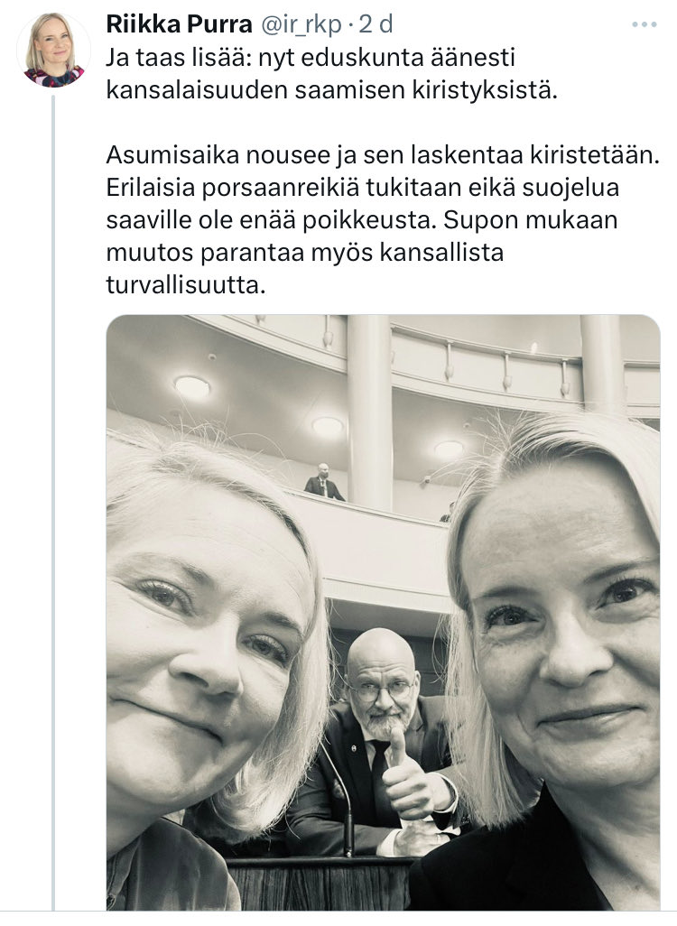 Hallituksen tapa edistää huoltosuhdetta on erikoinen. 

Valtionvarainministeri iloitsee päätöksestä, jolla kv työvoimalle viestitään että tässä maassa ei uusia kansalaisia kaivata. (Ikään kuin tunkua olisi ollut.)

Mikä siis on hallituksen ratkaisu Suomen kutistuvaan väestöön?