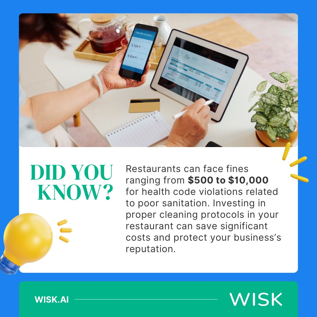 WISK_ai's tweet image. Protect your restaurant profits—maintain top sanitation! 🧼✨

 #RestaurantTips #HealthCode #CleanAndSafe #ProtectYourBusiness