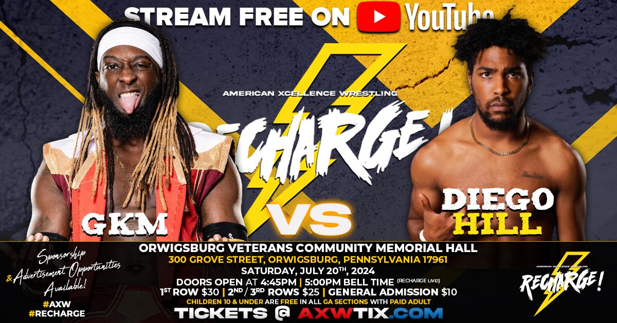 American Xcellence Wrestling | AXW (@official_axw) on Twitter photo ⚡RECHARGE! LIVE 7/20⚡
<a href="/Official_AXW/">American Xcellence Wrestling | AXW</a> Nation - we HIGHLY recommend you have your butts in your seats OR your computer/device tuned into our official YouTube channel (youtube.com/@AmericanXWres…) by 5:00PM ET on Saturday, July 20th, because YOU DO NOT WANT TO MISS OUT ON THIS EVENT! ⚡RECHARGE! LIVE 7/20⚡
<a href="/Official_AXW/">American Xcellence Wrestling | AXW</a> Nation - we HIGHLY recommend you have your butts in your seats OR your computer/device tuned into our official YouTube channel (youtube.com/@AmericanXWres…) by 5:00PM ET on Saturday, July 20th, because YOU DO NOT WANT TO MISS OUT ON THIS EVENT!