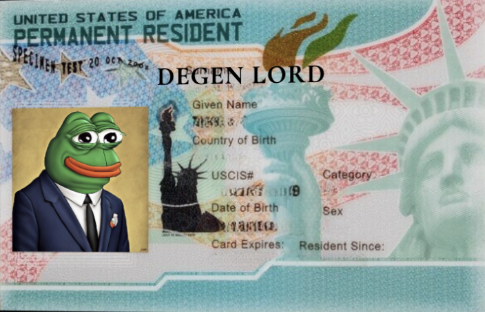 greencardSOL's tweet photo. Answer a few questions and generate your own green card, degen certified https://t.co/rfozd9Kr4N