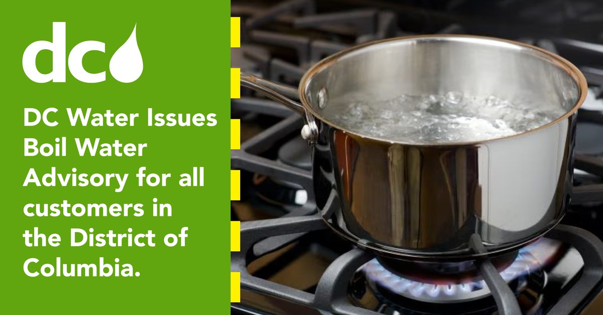 DC Water issued a Boil Water Advisory today for all customers in the District of Columbia, as well as the Pentagon, Arlington National Cemetery and Reagan National Airport, due to a drop in water supply from the Washington Aqueduct. To read full info visit dcwater.com/BWadvisory