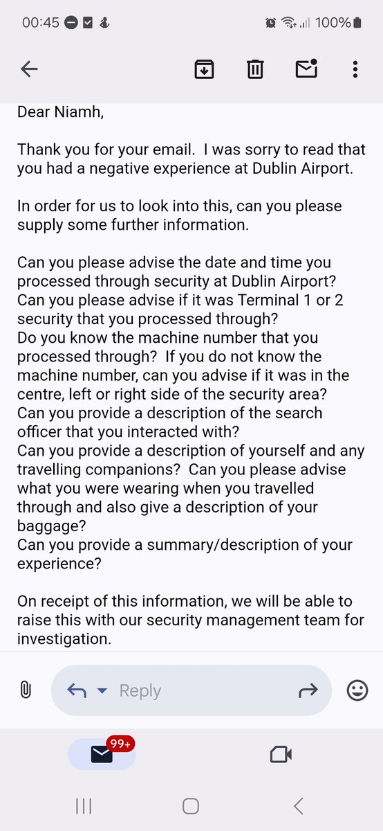 hole_cancer's tweet photo. @DublinAirport @AnneRabbitte @rodericogorman @EamonRyan @lawlessj For transparency,  this was the clearly generic and uninterested response from @DublinAirport https://t.co/by7WnuOfR3