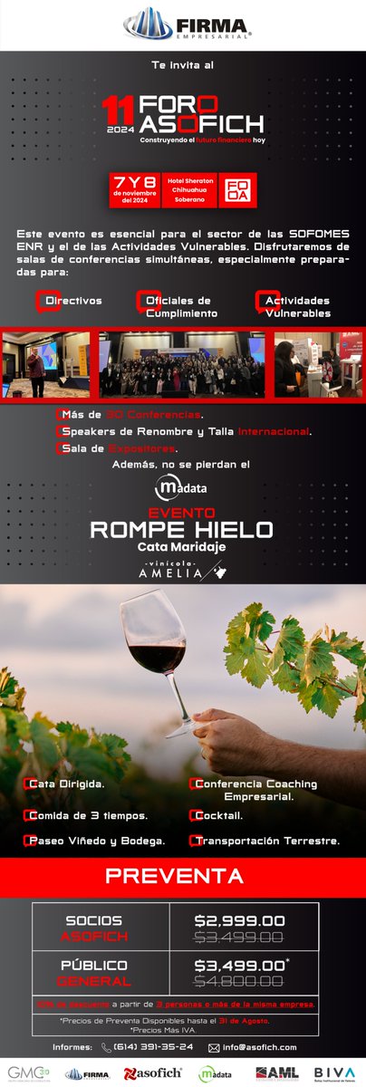 asesoresFIRMA's tweet photo. 11 FORO ASOFICH 2024
Construyendo el futuro financiero hoy
7 y 8 de noviembre.

... Nos vemos en Chihuahua!! https://t.co/1vgQe70eSi