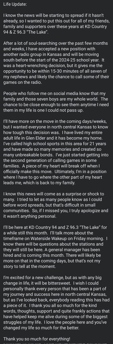 For all of my people in north central Kansas: