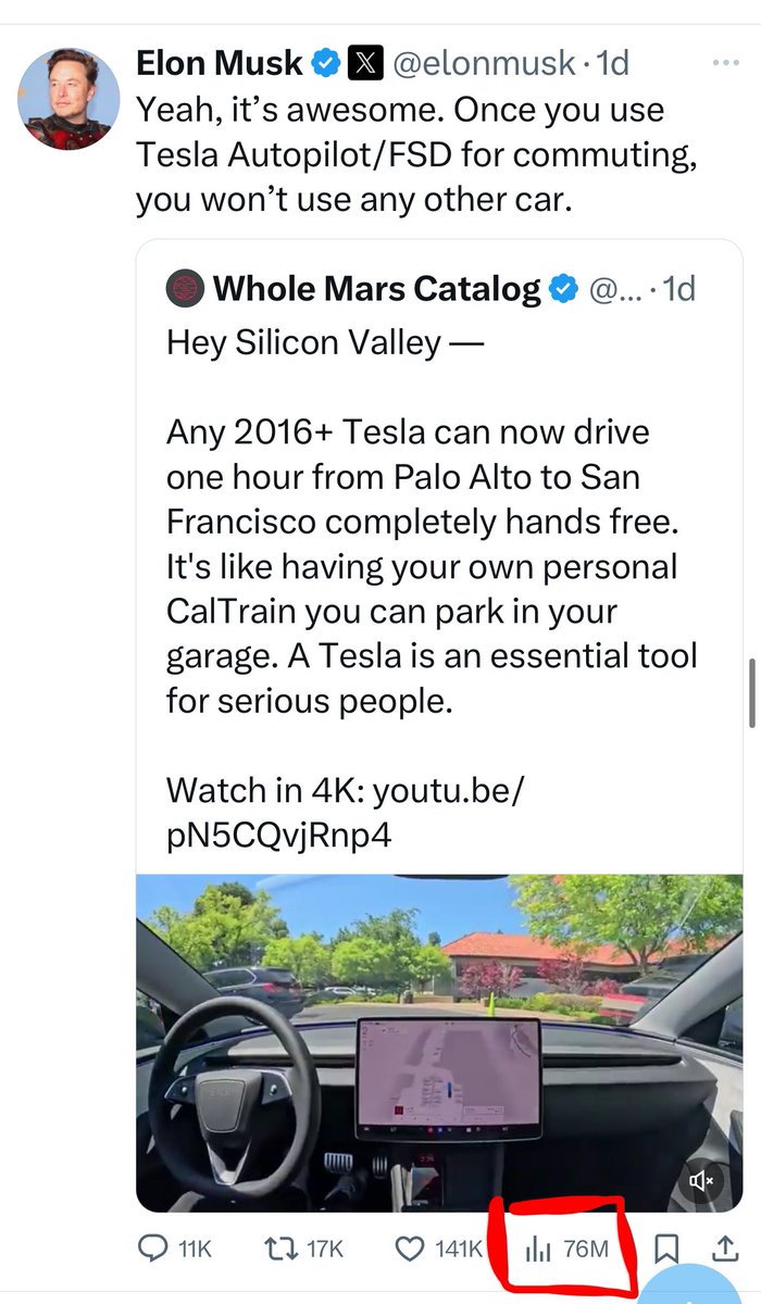 One of the reasons Elon is a huge asset for $TSLA, over 70 million views on this post 🤯