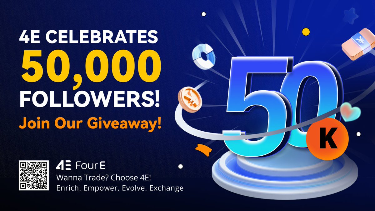 🚀 We’ve hit 50,000 followers! 
To celebrate this milestone, we’re giving back to our amazing community with a fantastic giveaway! 🎉

How to participate:
Follow <a href="/4E_Global/">4E Global</a>
Like and retweet
Comment “I love 4E“+ and your blessings for 4E below

10 lucky winners,  $20 USDT each