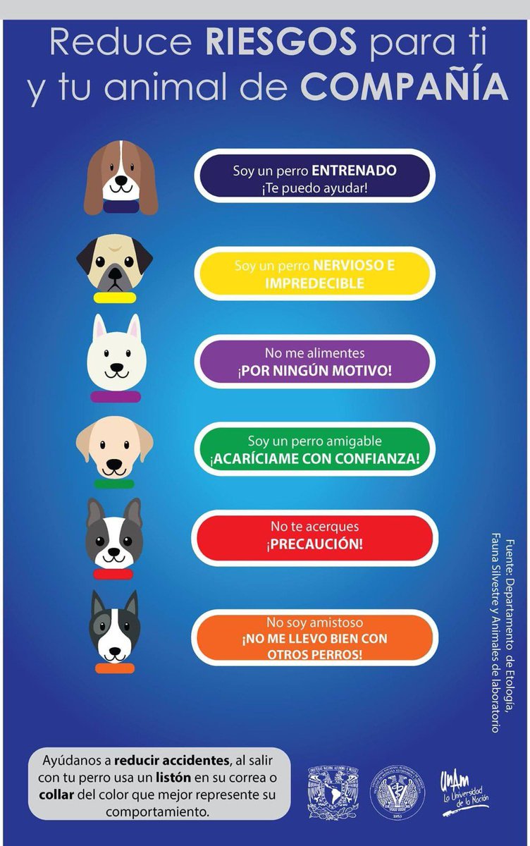 #Importante | Ayúdanos a reducir accidentes, al salir con tu perro usa un listón en su correa o collar del color que mejor represente su comportamiento. 👇
🔵🟡🟣🟢🔴🟠