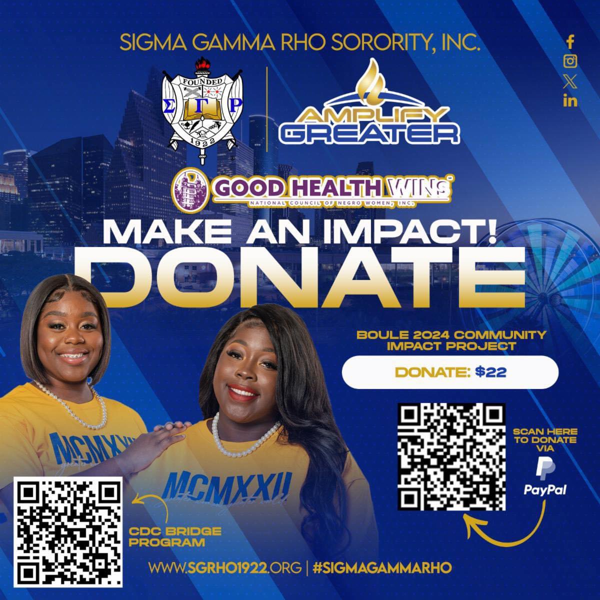 SGRhoCentral's tweet photo. Help support our community impact project! Click below or scan the QR Code to donate $22 towards our campaign for the Boule 2024 Community Impact project.
#CaptivatingCentral #SGRhoCentral
#SigmaGammaRho #GreaterWomenGreaterWorld #AmplifyGreater
#GHWins https://t.co/7YO1CJoAlC