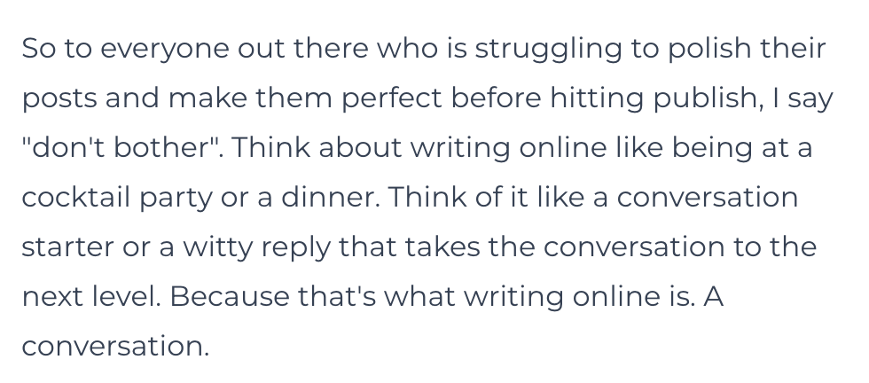 rrhoover's tweet photo. "Writing online is a conversation"

– @fredwilson, writer of essays (and checks) for the last 20 years https://t.co/mntAZ0VWby