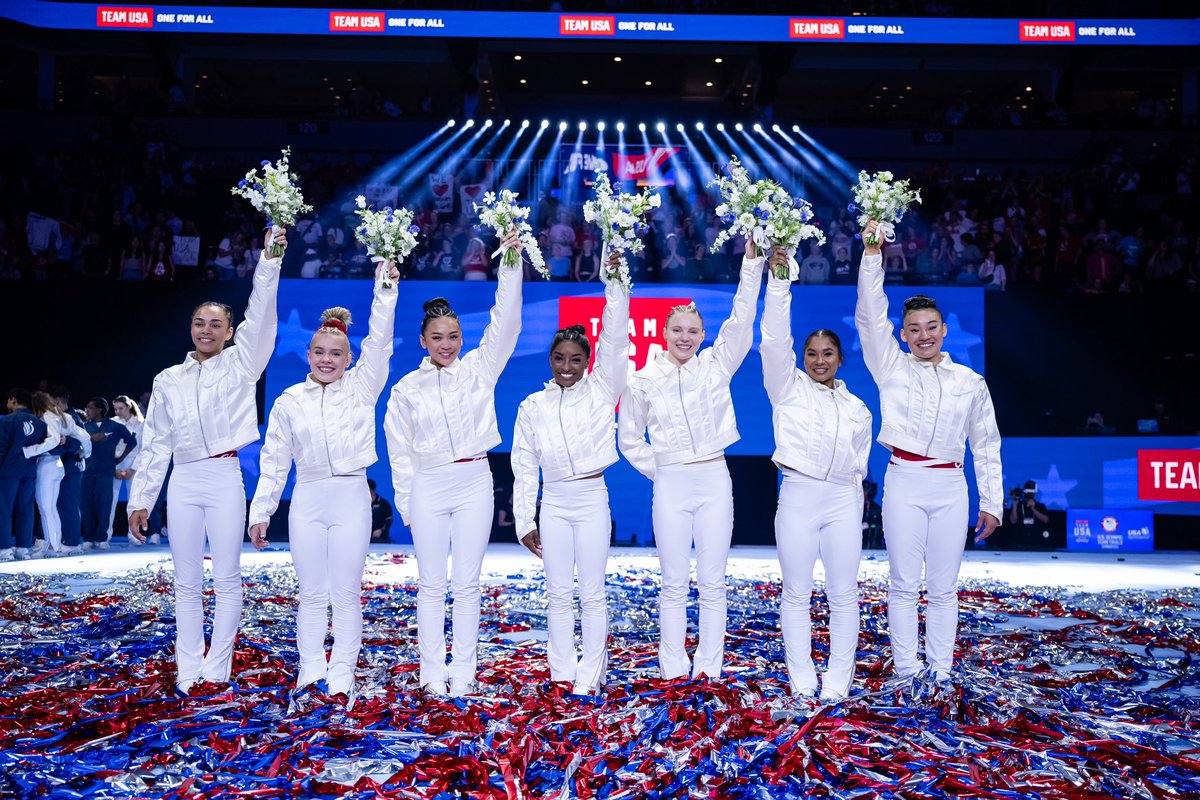 USAGym's tweet photo. confident. happy. strong. successful. determined. inspiring. inspired. united. 

ready to take on the world. https://t.co/UrFtS2e9nv
