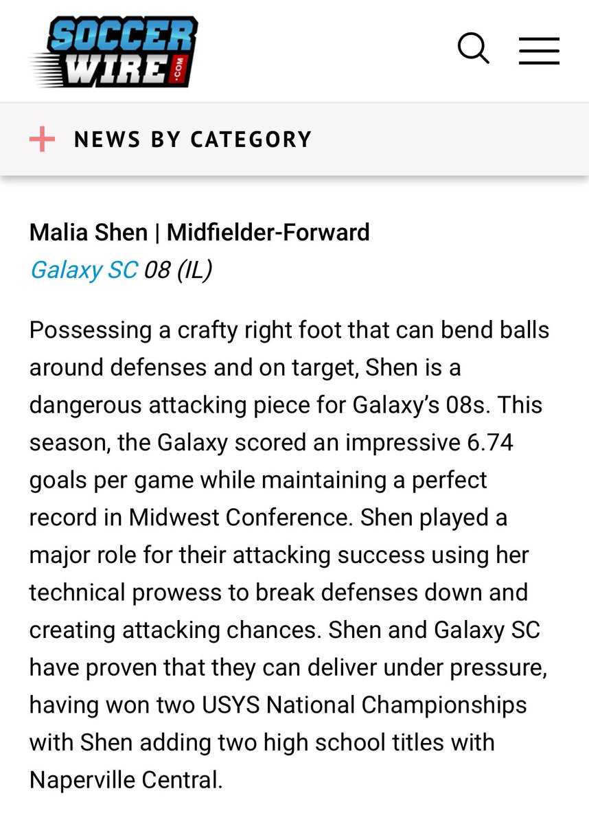 Malia Shen (@malia_soccer) on Twitter photo Thank you <a href="/TheSoccerWire/">SoccerWire</a> for the feature! Honored to be included as one of the players to watch for this upcoming GA Finals! Excited to compete!
soccerwire.com/news/players-t…
<a href="/GalaxySCIL/">Galaxy Soccer Club</a> <a href="/ImYouthSoccer/">ECNL/GA/Recruiting/College Soccer</a> <a href="/RedhawksGSoccer/">RedhawksGirlsSoccer</a> <a href="/GAcademyLeague/">Girls Academy</a> <a href="/PrepSoccer/">Prep Soccer ⚽️</a> Thank you <a href="/TheSoccerWire/">SoccerWire</a> for the feature! Honored to be included as one of the players to watch for this upcoming GA Finals! Excited to compete!
soccerwire.com/news/players-t…
<a href="/GalaxySCIL/">Galaxy Soccer Club</a> <a href="/ImYouthSoccer/">ECNL/GA/Recruiting/College Soccer</a> <a href="/RedhawksGSoccer/">RedhawksGirlsSoccer</a> <a href="/GAcademyLeague/">Girls Academy</a> <a href="/PrepSoccer/">Prep Soccer ⚽️</a>