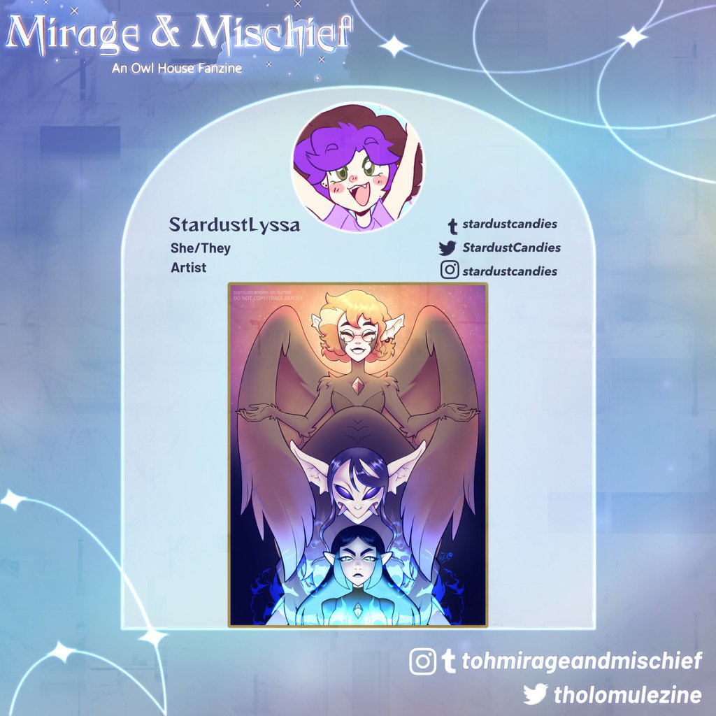 Introducing StardustLyssa, one of the lovely artists for Mirage &amp; Mischief! 💙
Check her out on Instagram and Tumblr as stardustcandies and Twitter as StardustCandies
• ⚔️👊🏾🪞 •