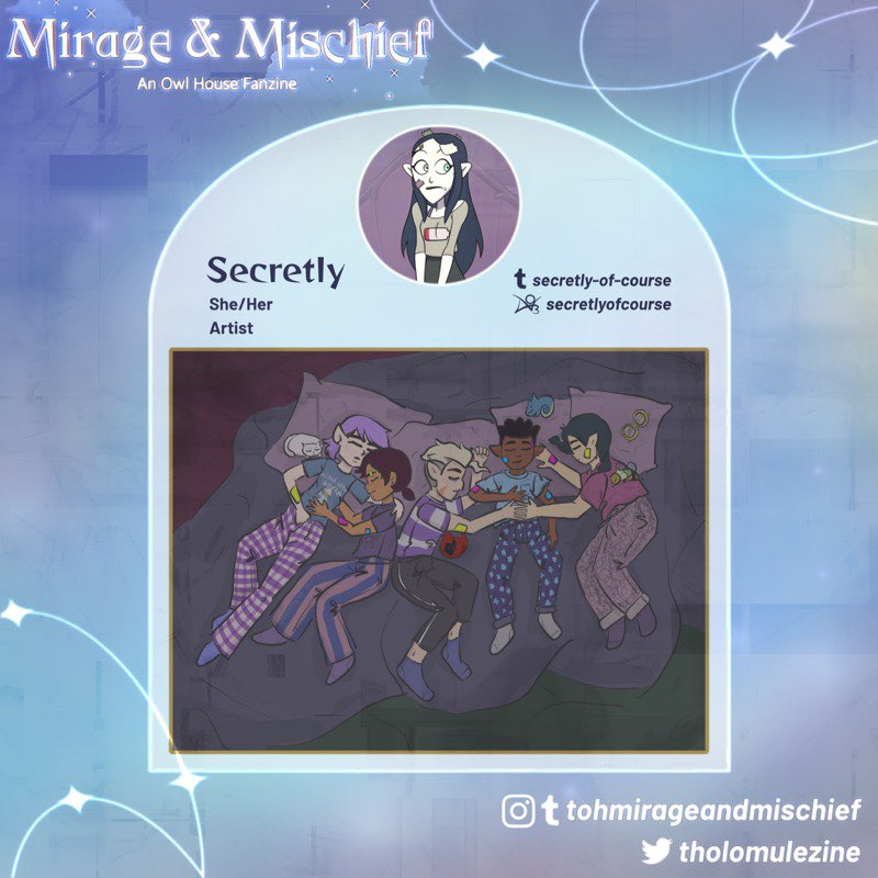 Introducing Secretly, one of the lovely artists for Mirage &amp; Mischief! 💙
Check her out on Tumblr as secretly-of-course and Ao3 as secretlyofcourse
• ⚔️👊🏾🪞 •