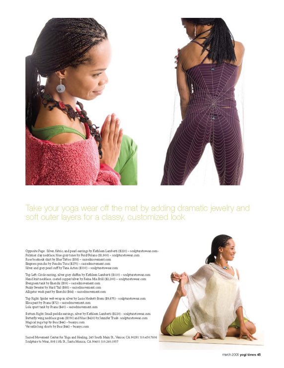 KrystalSpa's tweet photo. RE-RELEASE!! - Yogi Times Magazine March 2005
Krystal Walden showing you how to take your yoga wear off the mat by adding dramatic jewelry and soft outer layers for a classy, customized look.

View the entire article here, https://t.co/UhKoa6wKbs https://t.co/hksbWde2za
