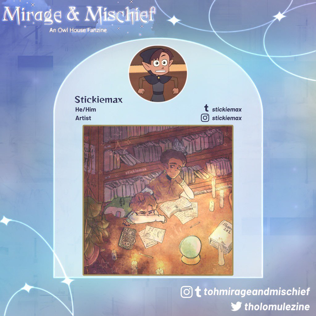 Introducing Max, one of the lovely artists for Mirage &amp; Mischief! 💙
Check him out on Instagram @/stickiemax and Tumblr as stickiemax
• ⚔️👊🏾🪞 •