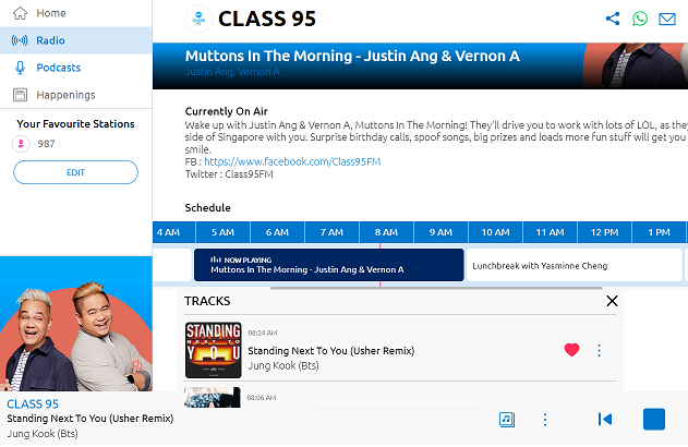 JKRadioUpdateAS's tweet photo. Thank you DJ Justin and Vernon A of #Class95fm for playing #StandingNextToYou (Usher Remix) by @Jungkook on your #MuttonsInTheMorning 🇸🇬@muttons show! 🩷 https://t.co/0LqXPXKk5e