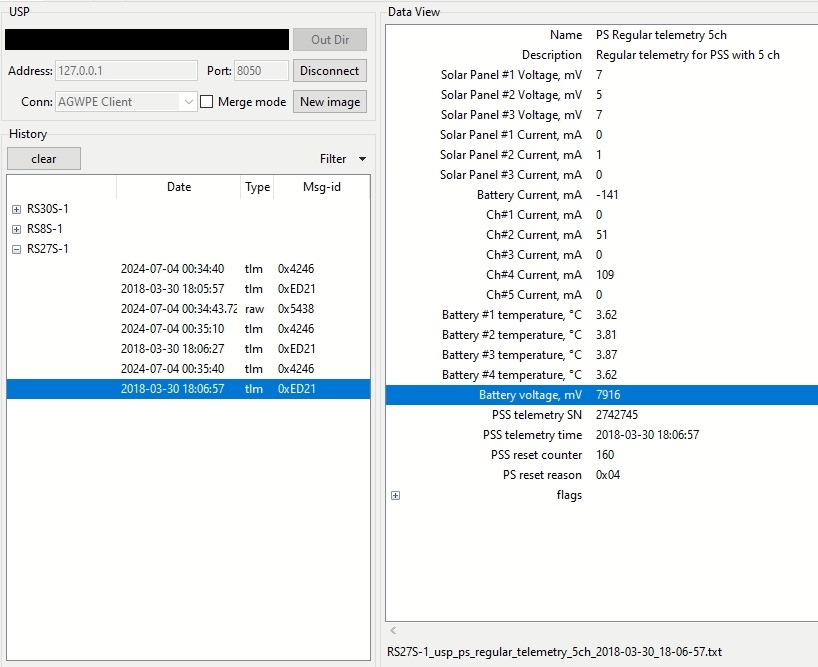 PU4ELT's tweet photo. 2024-07-04 00:27 UTC
Reception of #cubsat 3U 🇷🇺 UTMN-2 (#RS27S) over my QTH (GH70qd)
4 packets received and decoded successfully (all were uploaded to the #SatNOGS DB network)
436.125MHz GMSK USP 9k6
Yagi 7el + RTL-SDR V3
73's de PU4ELT 🇧🇷!! https://t.co/lME1fb4BNk