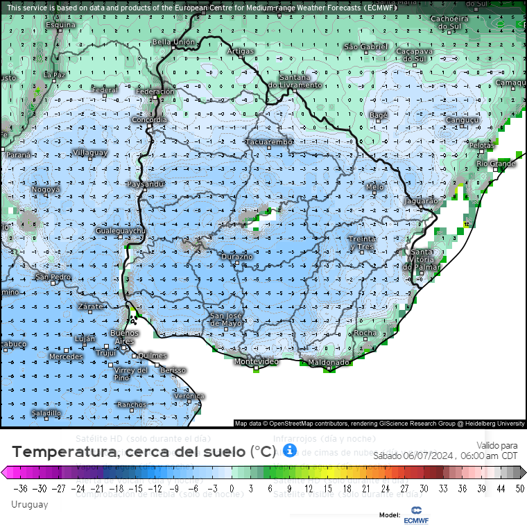 El sábado 06| Gélido. Temperatura, cerca del suelo -2° a -5°. #SeAdjuntaModelo. +Heladas agrometeorológicas y meteorológicas. Comienza la #OlaDeFrío 🇺🇾. Si madruga, hermosas postales saldrán 📸. No se olviden de @ !!!
