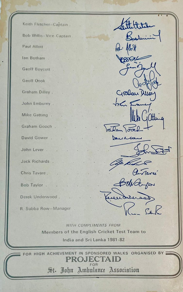 Anand1Paritosh's tweet photo. @bhogleharsha @RaviShastriOfc Stumbled upon a very old autograph card in my old files. Indian and English cricket team of 1981-82 coming together for a cause in my school https://t.co/QEfOlb2Lx1
