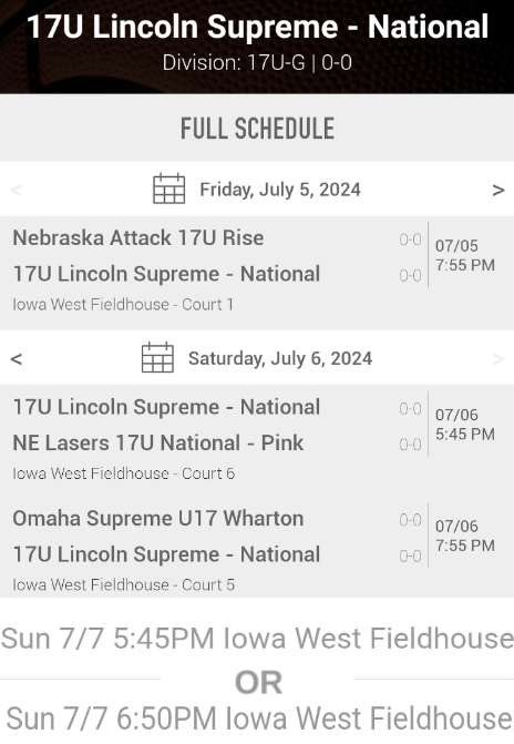 Here is our schedule for this weekend in the River Cities Hoops tournament at Council Bluffs.