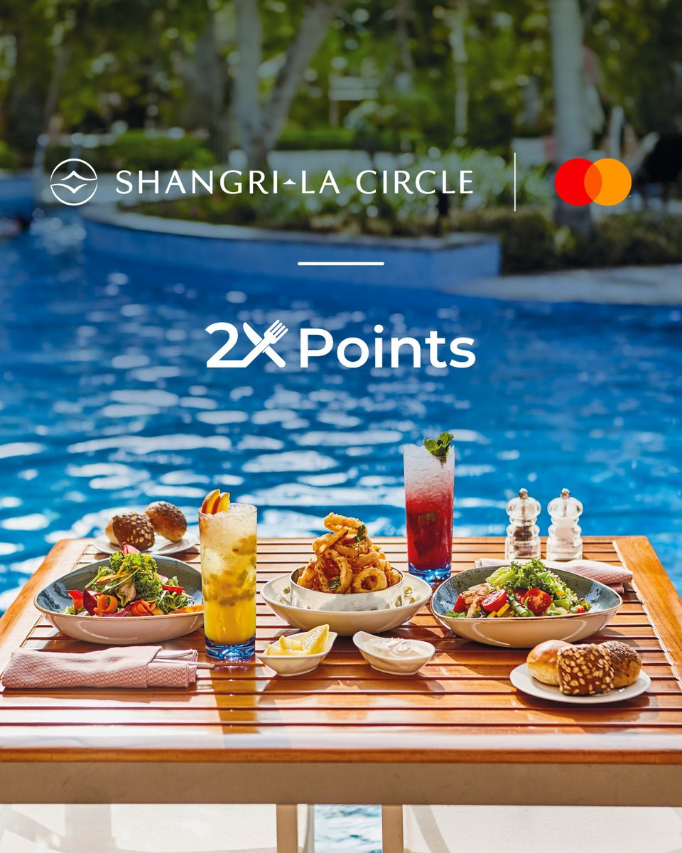 Savour more of life’s delights with Double Points. 
From now until 31 August, Shangri-La Circle members can earn 2X Points when spending with Mastercard at our participating restaurants and bars. Every bite and sip brings greater rewards!