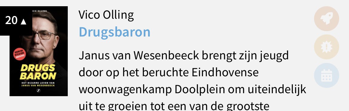Al elf weken in de bestseller top 60 en deze week op nummer 20! Ik ben enorm blij en trots en opgelucht dat Drugsbaron het zo goed blijft doen.