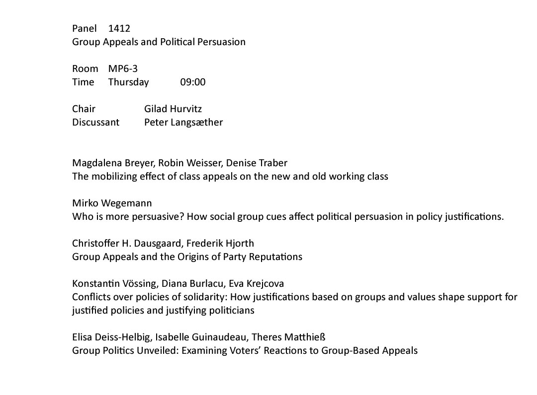 Very much looking forward to a great panel on "Group Appeals and Political Persuasion" <a href="/europsa/">EPSA</a>. Join us in MP6-3 in 30 minutes!