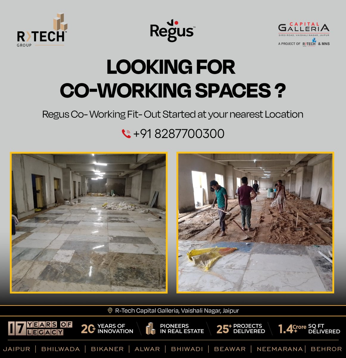 rtech_group's tweet photo. Exciting News!
Regus co-working spaces are coming soon to Capital Galleria, Vaishali Nagar, Jaipur. Fit-Out has already started. Your future workspace awaits!
#Rtechgroup #coworking #regus #NearestLocation #jaipur #capitalgalleria #rajasthan #VaishaliNagar #realestate https://t.co/bHAJJqFJ3v