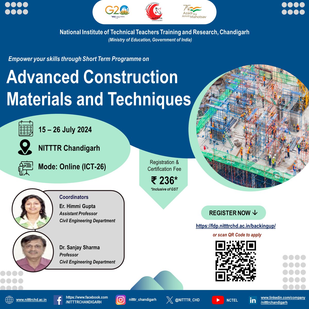 NITTTR_CHD's tweet image. Join us for a 2 Week course on Advanced Construction Materials and Techniques to be organized by the Civil Engineering Department from 15-26 Jul'24. Interested faculty and staff members may apply at fdp.nitttrchd.ac.in/backingup/
#nitttrchd #ConstructionMaterials #AdvancedTechniques