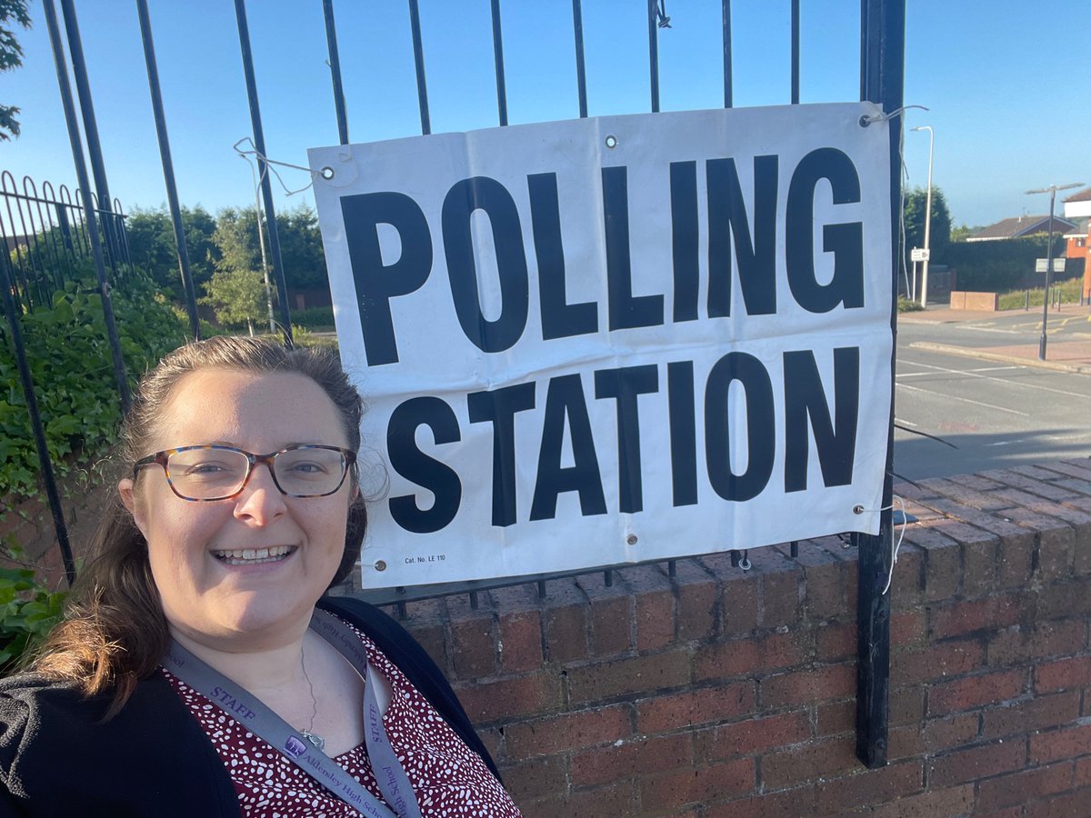 Mrs Hodgetts has voted this morning on her way to school. Make sure your vote counts in the school election later today <a href="/AldersleyHighSc/">AldersleyHighSchool</a>