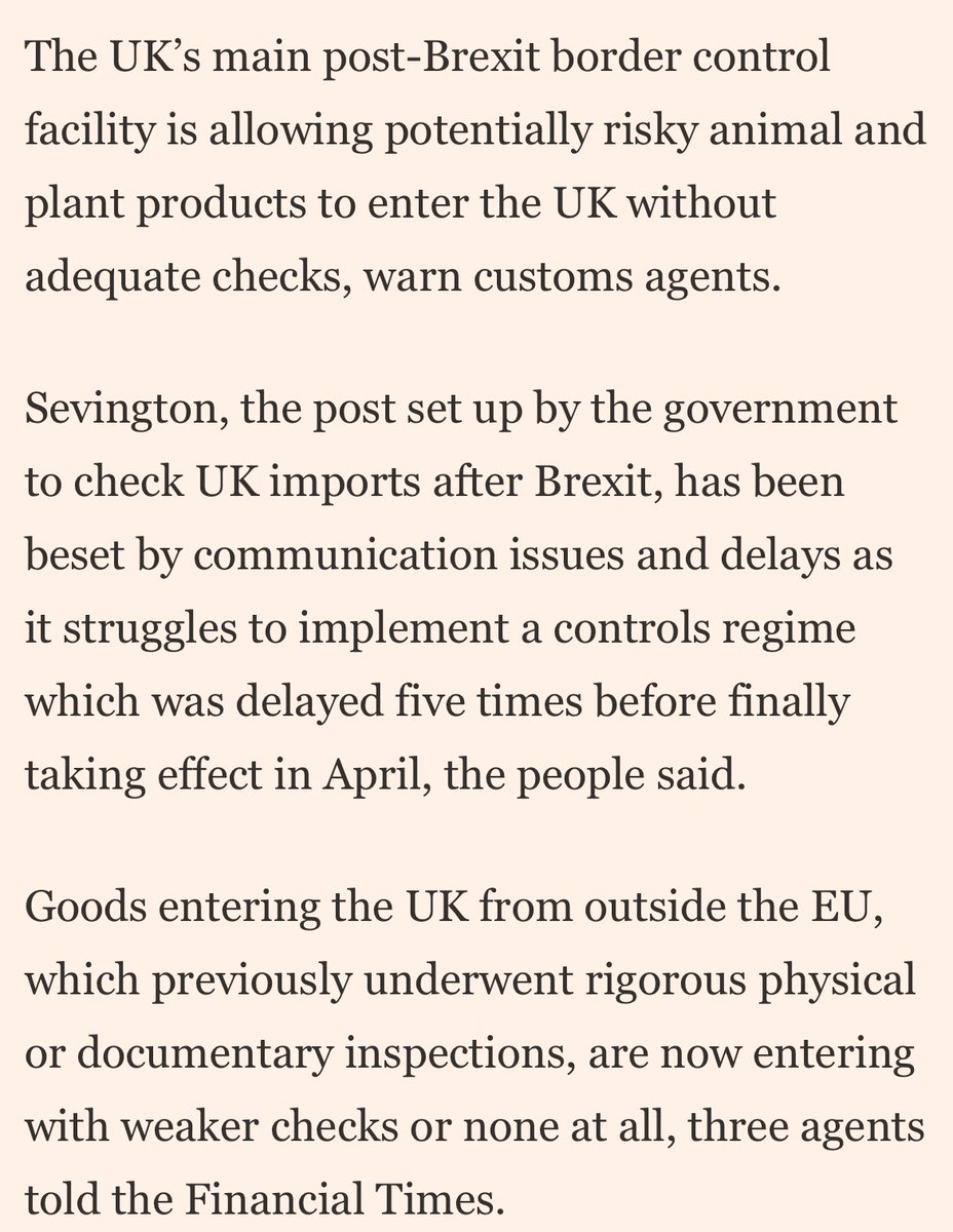 Peter Foster (@pmdfoster) on Twitter photo Food from outside EU enters Britain unchecked, customs agents warn — <a href="/SpeedMaddie/">Madeleine Speed</a> @ft scoop on UK’s new post-Brexit border park at Sevington being an operational mess.
on.ft.com/3zv4p8J Food from outside EU enters Britain unchecked, customs agents warn — <a href="/SpeedMaddie/">Madeleine Speed</a> @ft scoop on UK’s new post-Brexit border park at Sevington being an operational mess.
on.ft.com/3zv4p8J