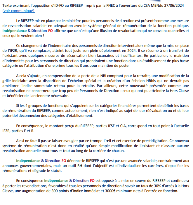 Opposition au #RIFSEEP #IDFO

Il ne faut pas se laisser aveugler par ce trompe-l’œil et cet exercice de prestidigitation. Ce nouveau système de rémunération n’est en réalité qu’une simple modification de l’existant et n’assure aucune revalorisation annuelle pour tous.