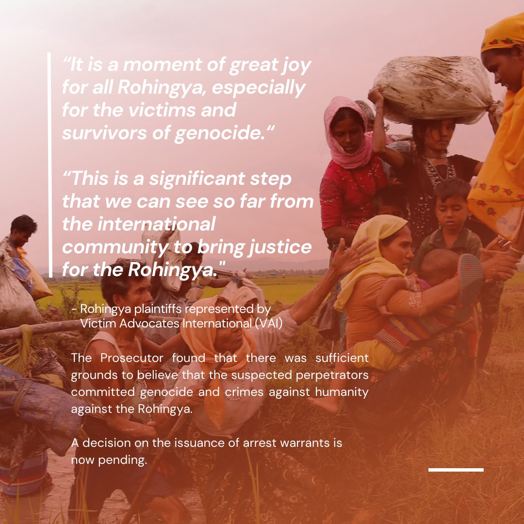 On 28 June 2024, Argentine Prosecutor Guillermo F. Marijuán requested arrest warrants for 25 Myanmar officials in the #UniversalJurisdiction case, including Min Aung Hlaing and Aung San Suu Kyi, for crimes against the Rohingya. A significant step toward justice for #Rohingya.