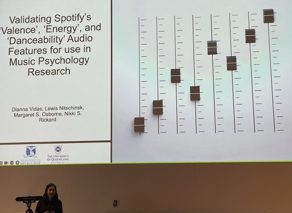 Curious to see what <a href="/DiannaVidas/">Dr Dianna Vidas</a> has to share about the validity of some of Spotify’s audio features for use in music psychology research… <a href="/AusMusPsySoc/">AMPS</a> #AMPS2024 <a href="/escom_12/">ESCOM12</a>